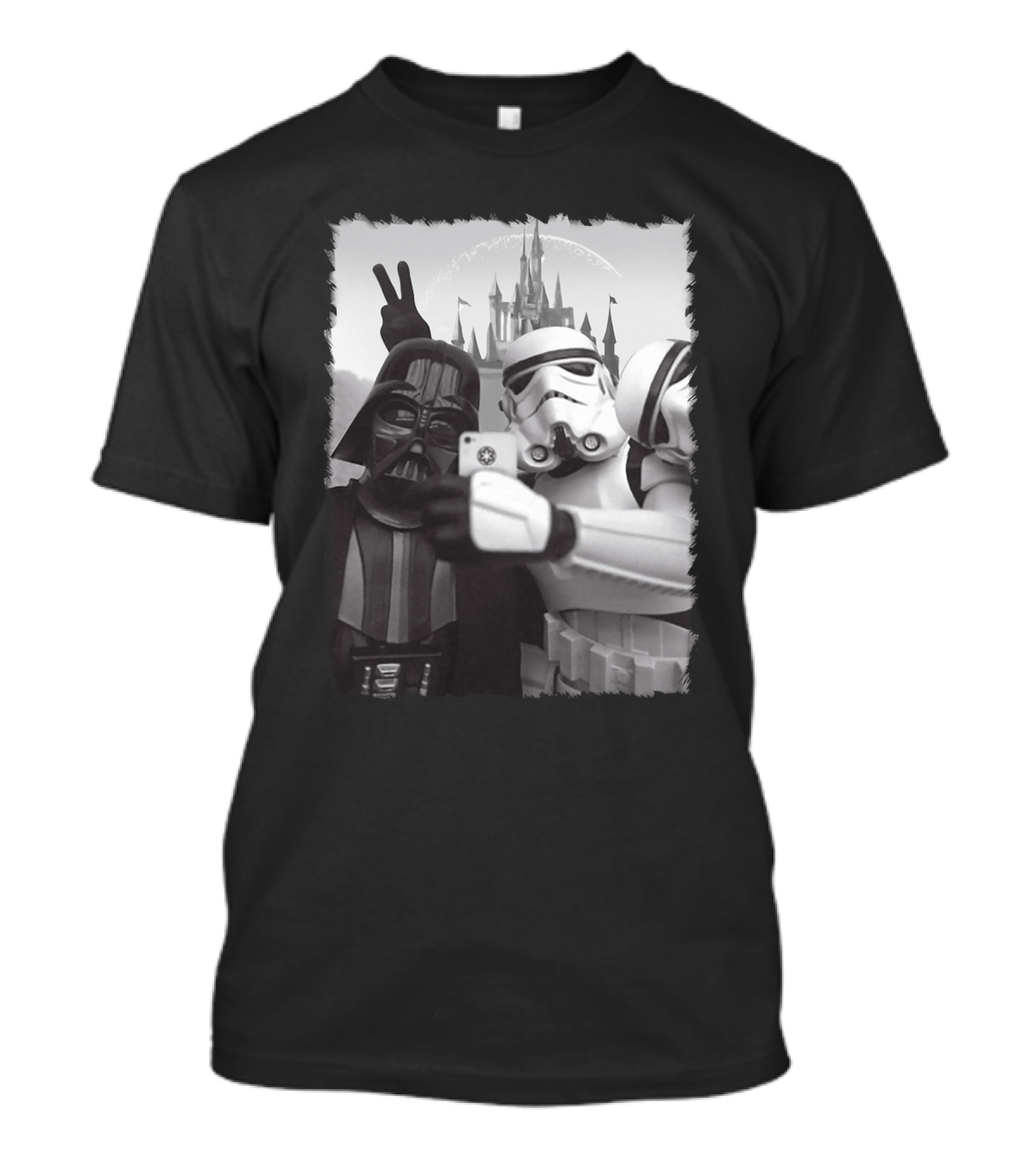 Selfie In Disneyworld Darth Vader Star Wars Stormtrooper Peace Sign Castle T-Shirt