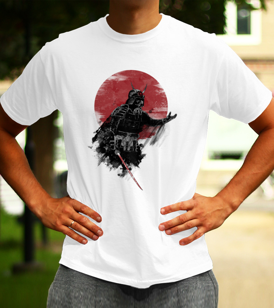 Come To Samurai Side Darth Vader Star Wars Red Sun Dark Armor Samurai Helmet With Lightsaber T-Shirt