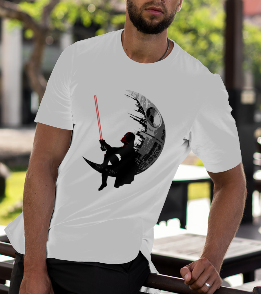 Sitting Darth Vader Death Star Moon Silhouette Star Wars T-Shirt