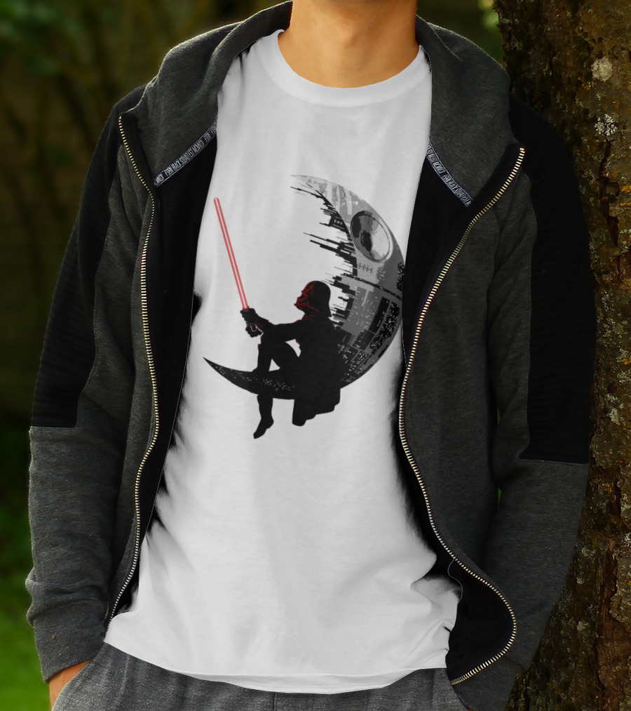 Sitting Darth Vader Death Star Moon Silhouette Star Wars T-Shirt