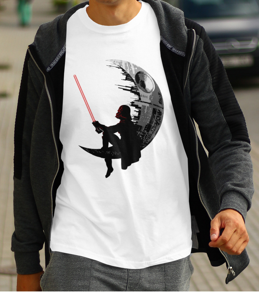 Sitting Darth Vader Death Star Moon Silhouette Star Wars T-Shirt