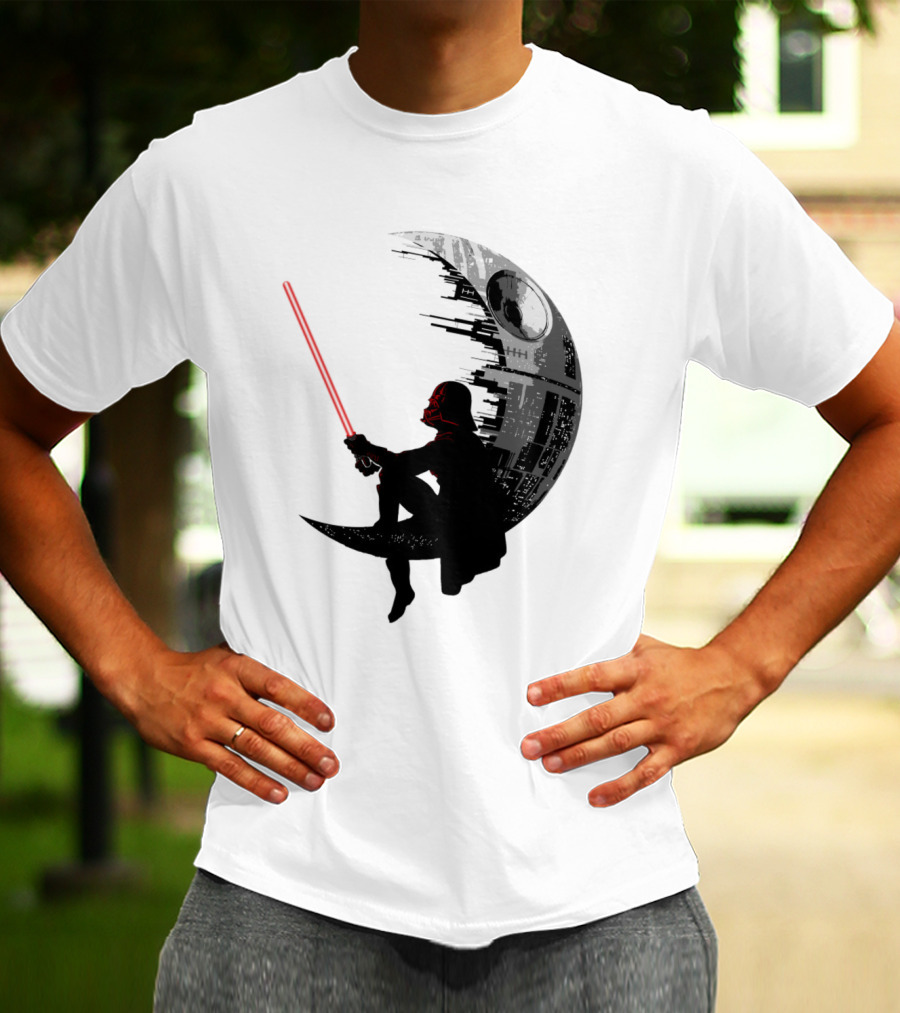 Sitting Darth Vader Death Star Moon Silhouette Star Wars T-Shirt