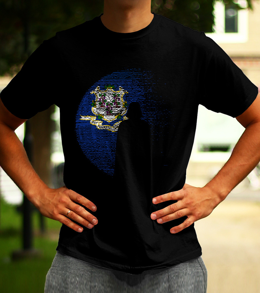 Connecticut State Flag Darth Vader Silhouette Death Star Icon Moon Star Wars T-Shirt