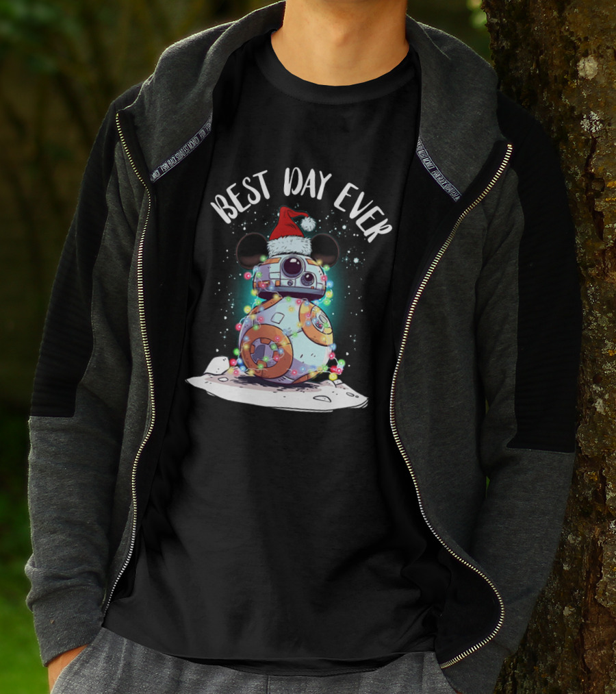 Best Day Ever BB 8 Droid Star Wars Santa Hat Mickey Ears Holiday Lights T-Shirt