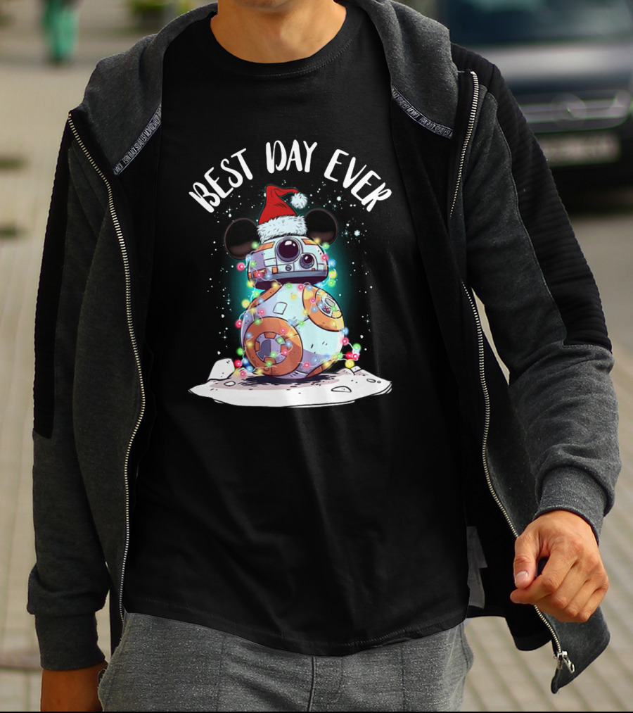 Best Day Ever BB 8 Droid Star Wars Santa Hat Mickey Ears Holiday Lights T-Shirt