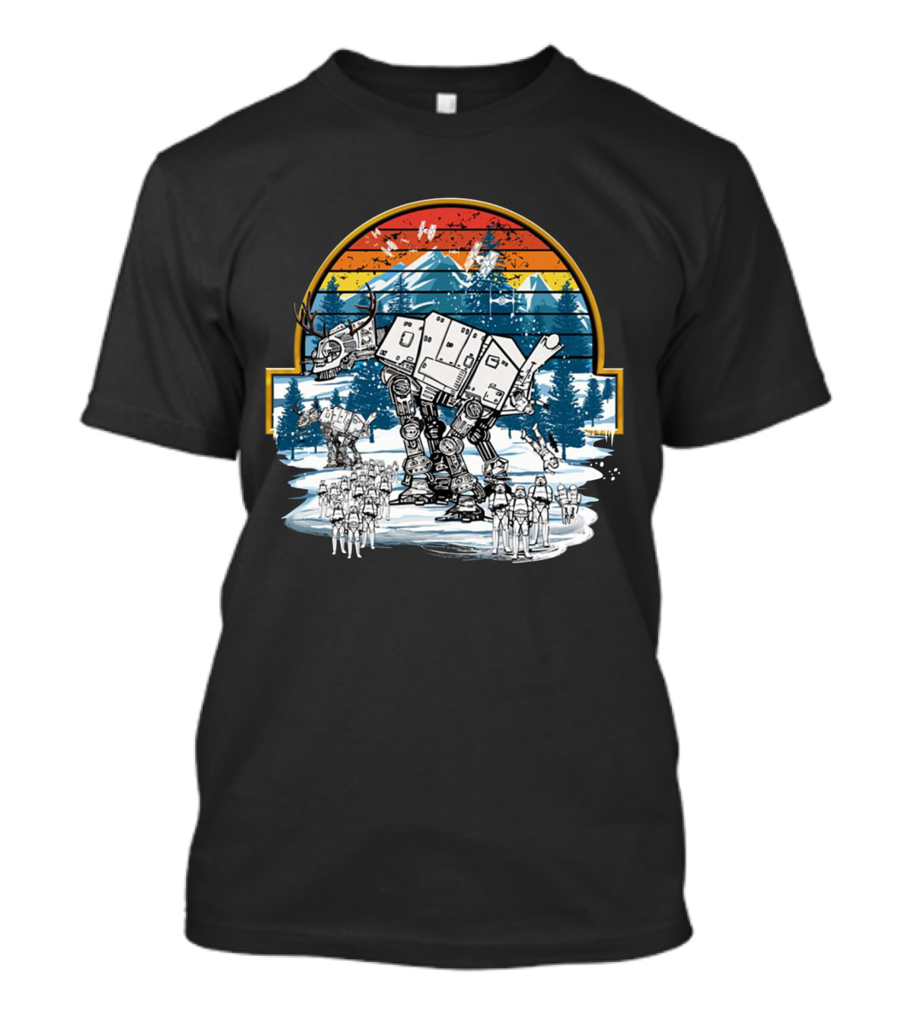 Retro Vintage AT AT Droids Star Wars Hoth Battle Sunset Scene T-Shirt