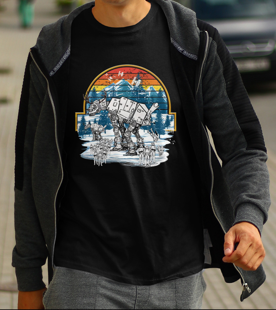 Retro Vintage AT AT Droids Star Wars Hoth Battle Sunset Scene T-Shirt
