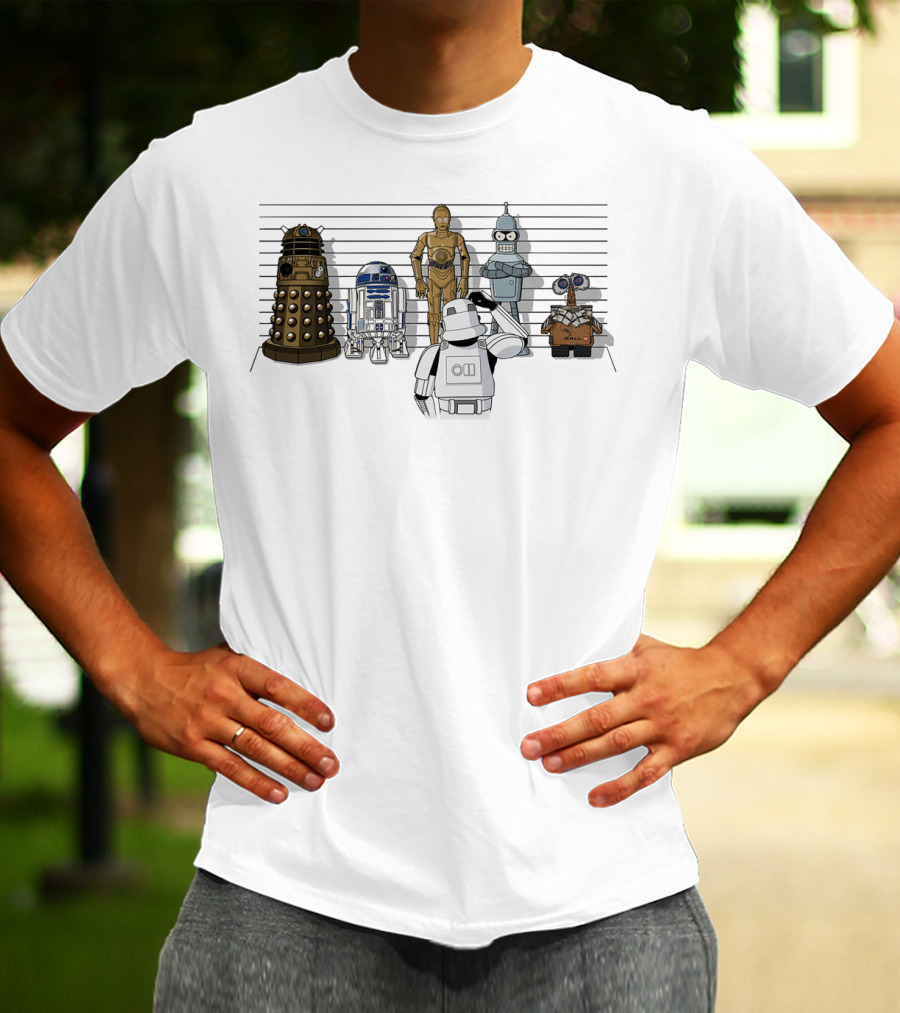 Not What You're Looking For Droids Star Wars Dalek R2D2 C3PO Bender Wall-E Robot Lineup T-Shirt