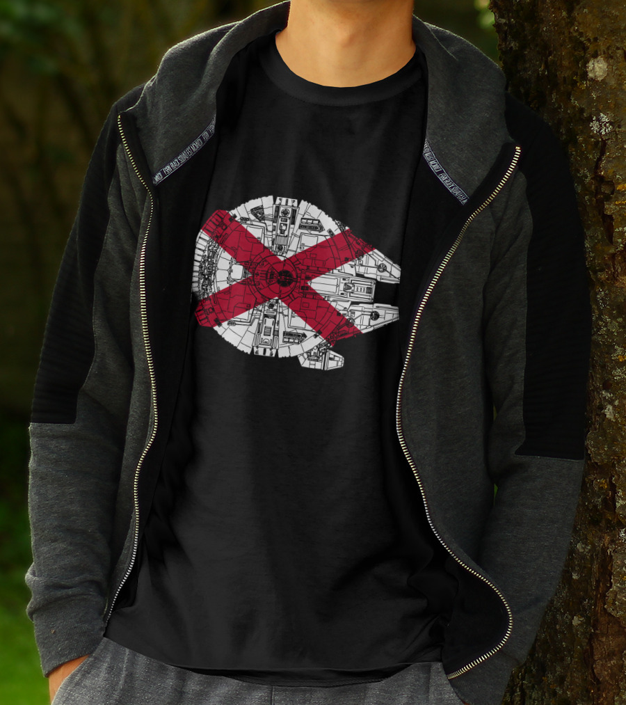 Alabama Flag Overlaid On The Millennium Falcon T-Shirt