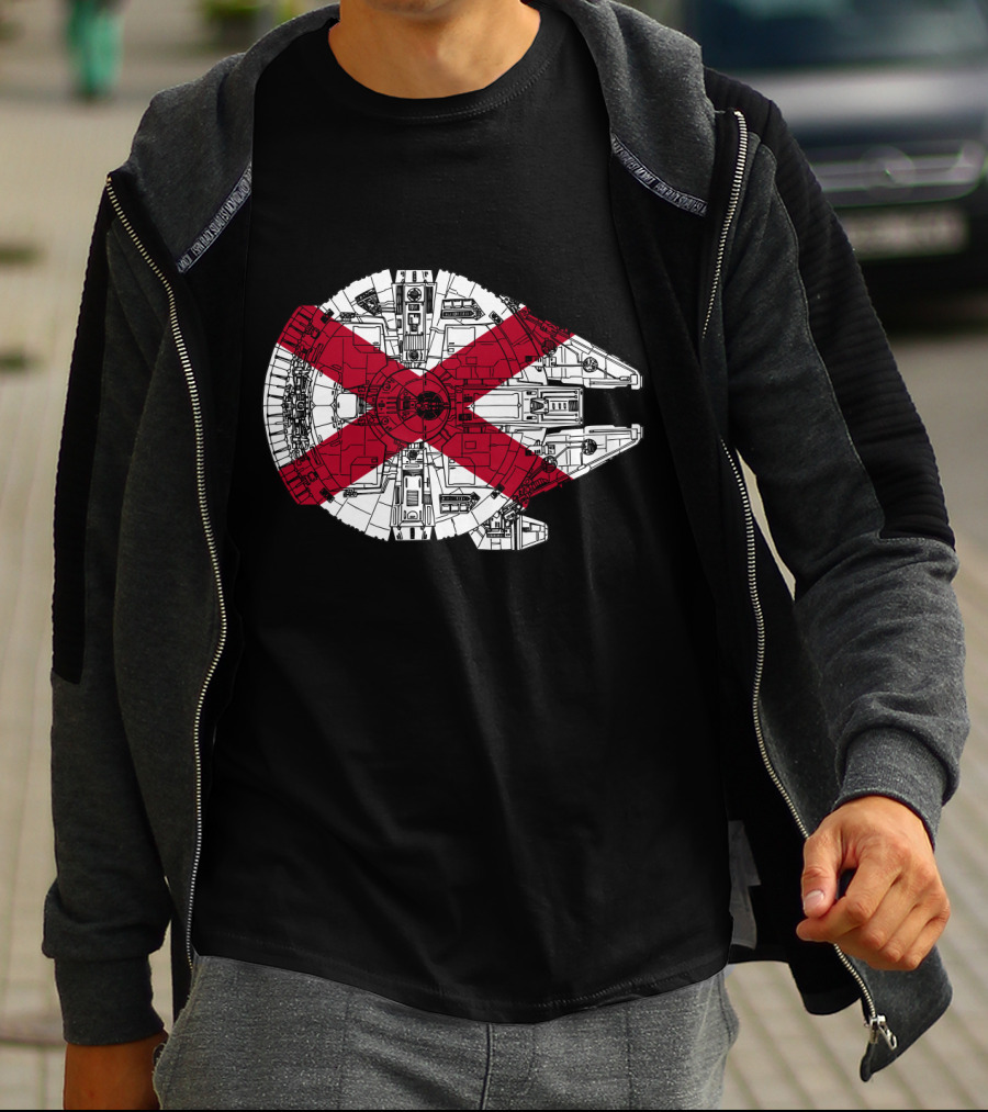Alabama Flag Overlaid On The Millennium Falcon T-Shirt