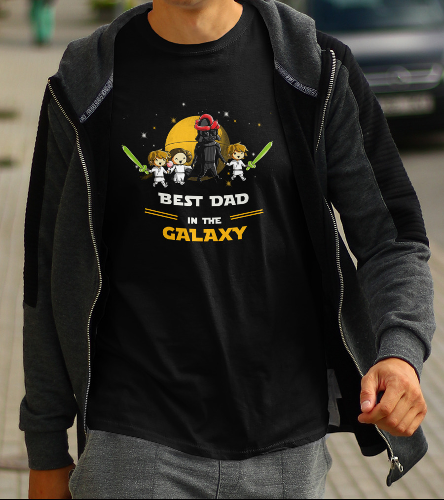 Best Dad In The Galaxy Two Sons One Daughter Father's Day Star Wars T-Shirt