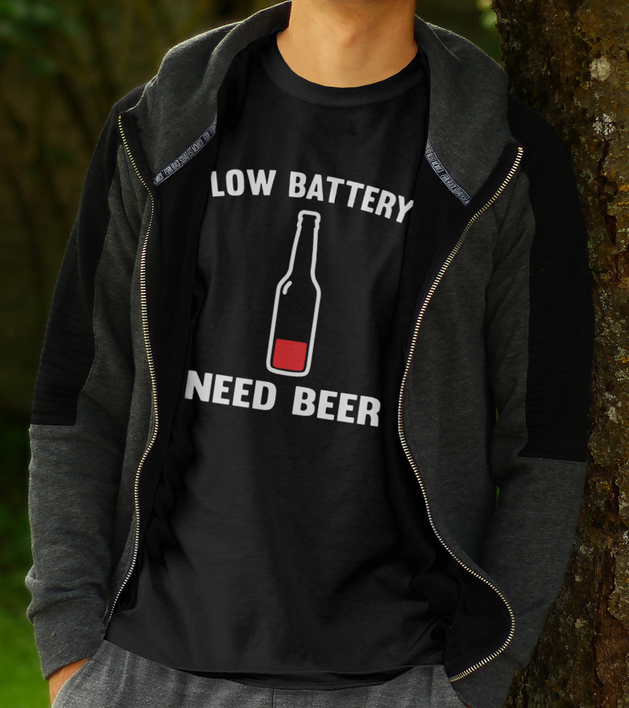 Low Battery Need Beer Funny For Beer Lovers Red Bottle T-Shirt