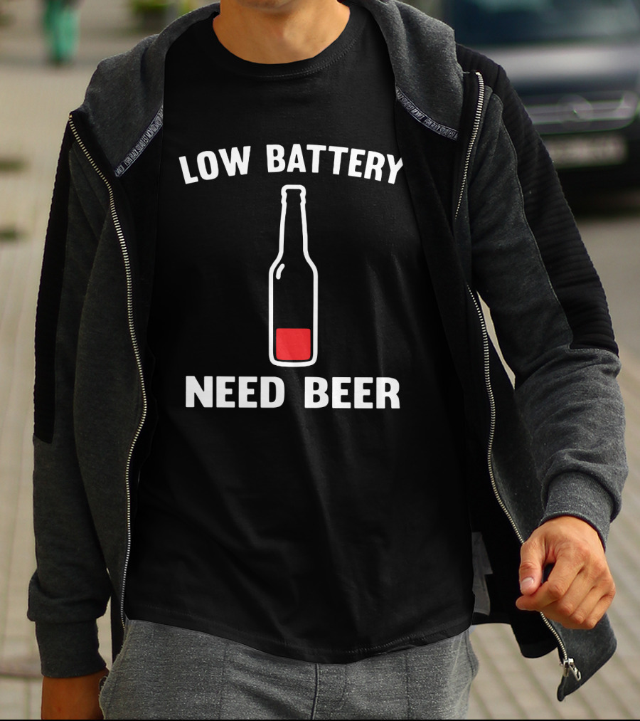 Low Battery Need Beer Funny For Beer Lovers Red Bottle T-Shirt