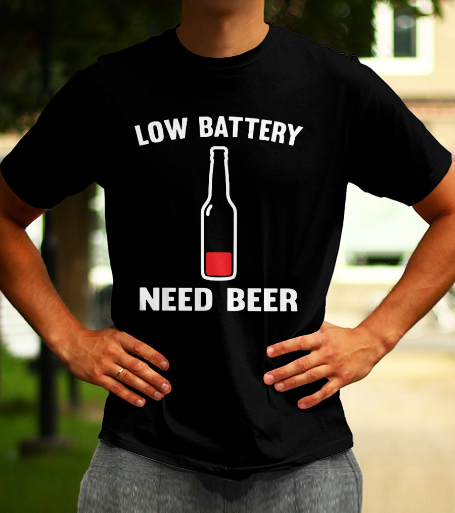 Low Battery Need Beer Funny For Beer Lovers Red Bottle T-Shirt