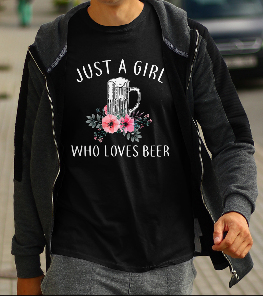 Just A Girl Who Loves Beer With Floral Mug T-Shirt