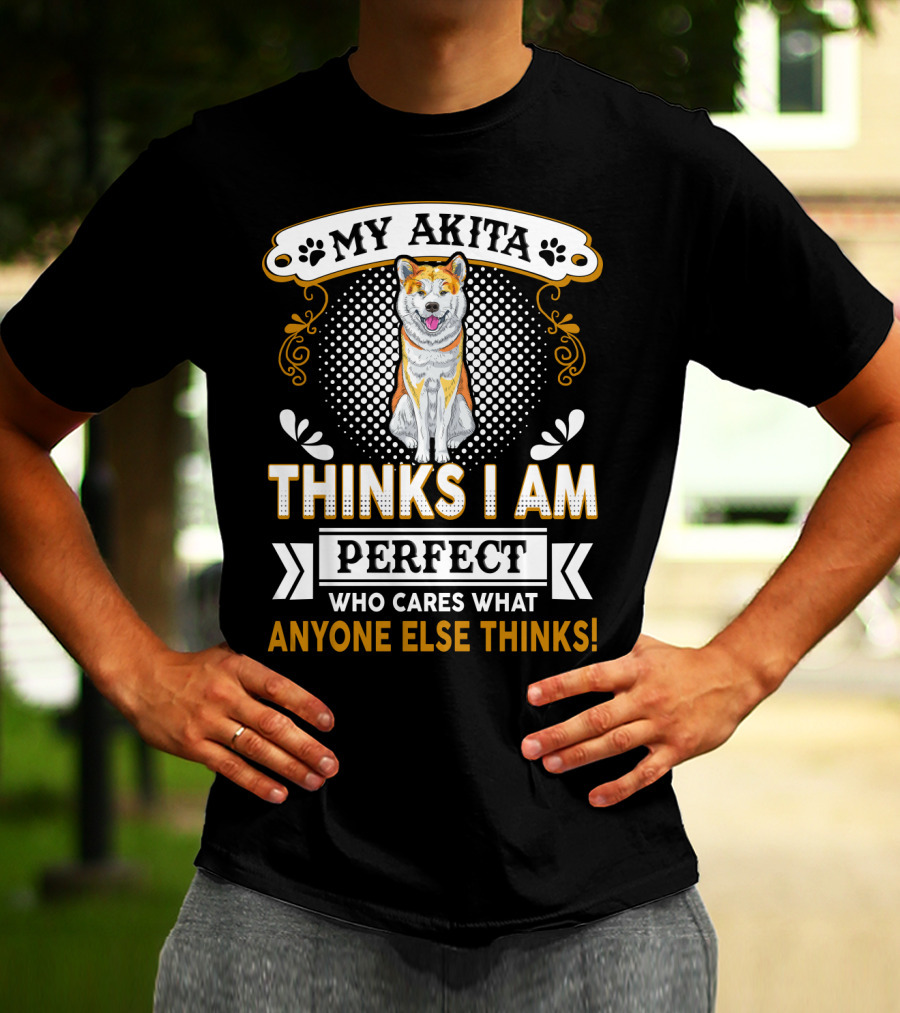 My Akita Thinks I Am Perfect Who Cares What Anyone Else Thinks T-Shirt