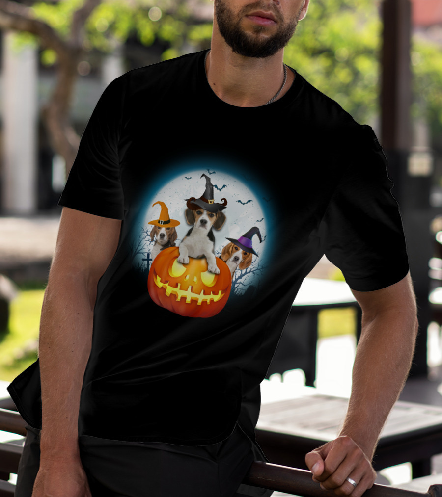 Beagle Pumpkin Halloween Witch Trio T-Shirt