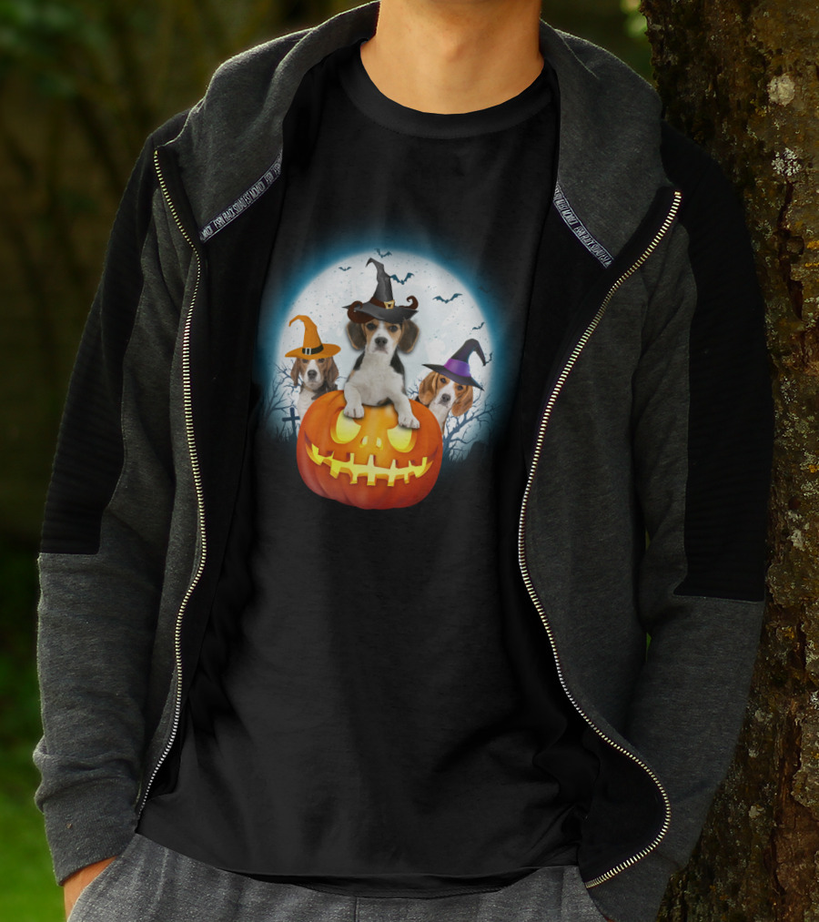 Beagle Pumpkin Halloween Witch Trio T-Shirt