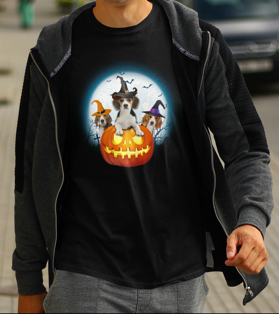 Beagle Pumpkin Halloween Witch Trio T-Shirt