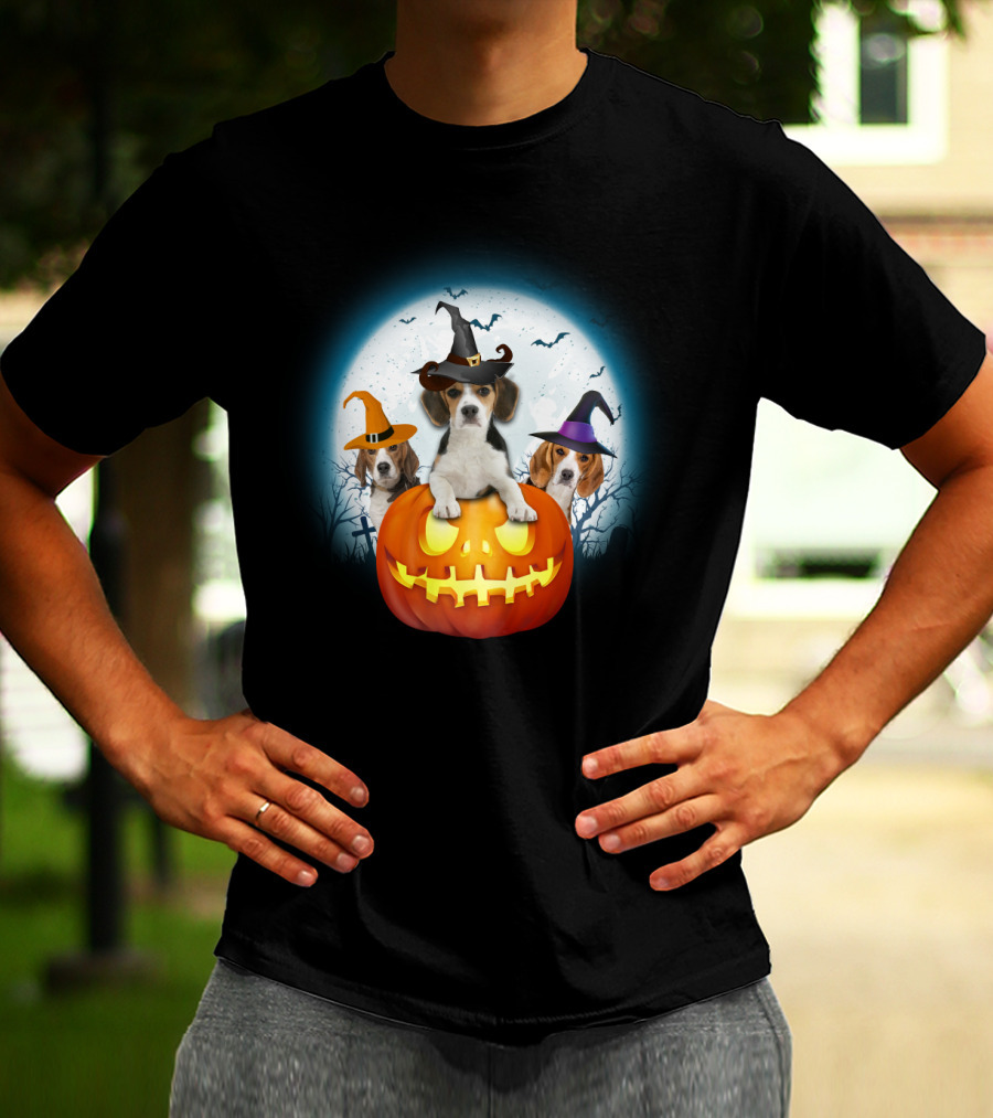 Beagle Pumpkin Halloween Witch Trio T-Shirt