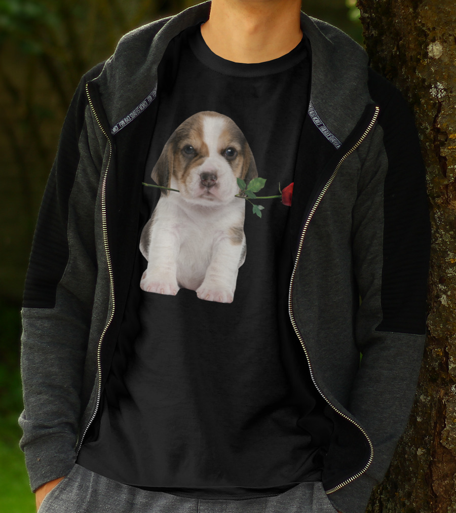 Beagle Puppy With Red Rose T-Shirt