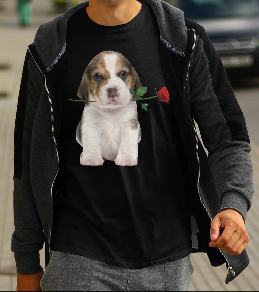 Beagle Puppy With Red Rose T-Shirt