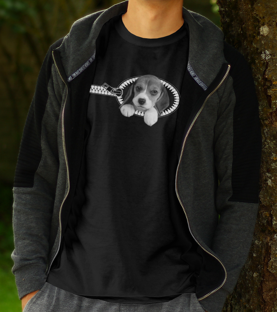 Beagle Puppy In Zipper Pocket T-Shirt