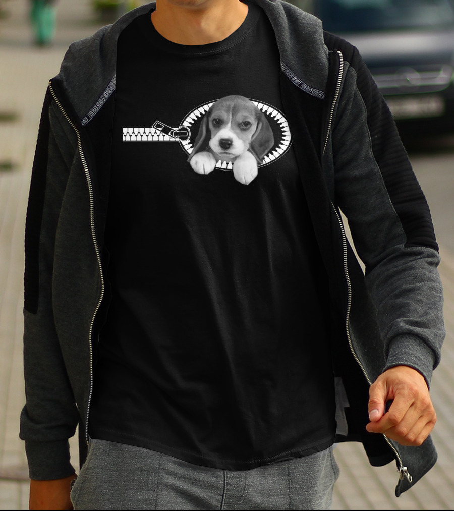 Beagle Puppy In Zipper Pocket T-Shirt
