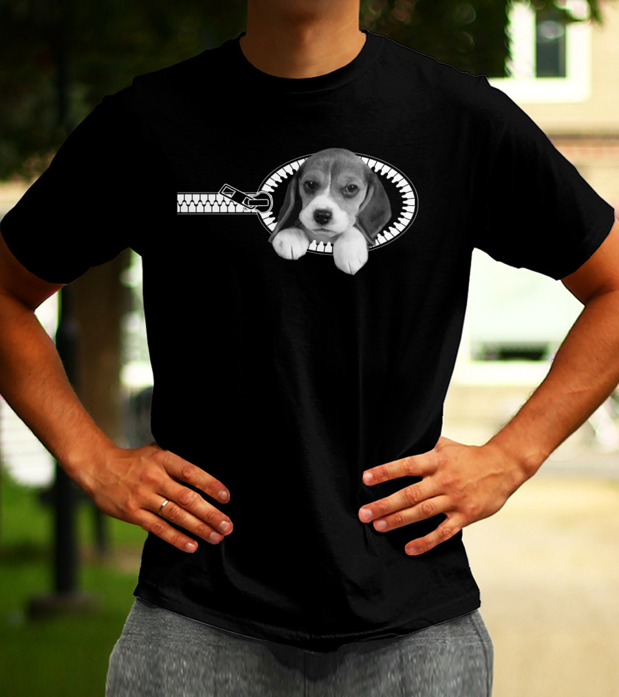 Beagle Puppy In Zipper Pocket T-Shirt