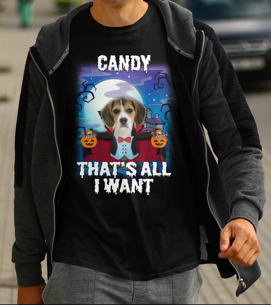 Candy Beagle Halloween Moonlit Mansion With Pumpkins T-Shirt