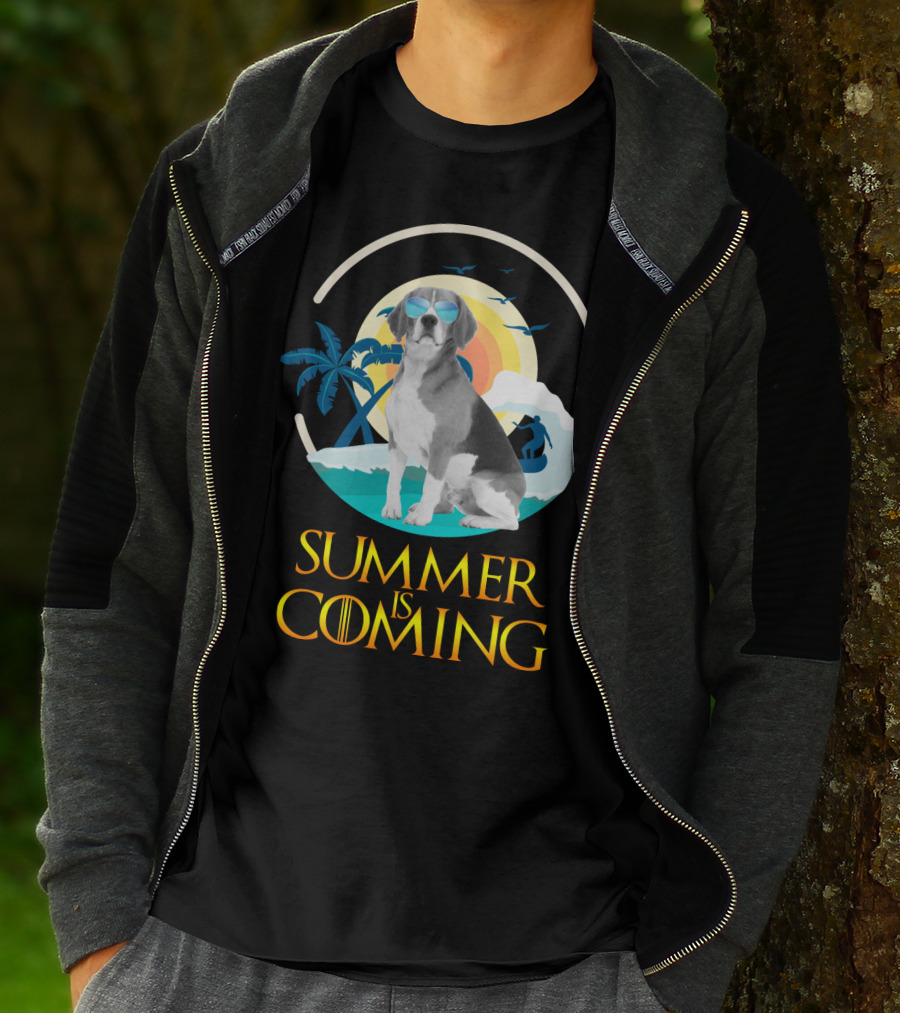 Summer Is Coming Beagle Sunglasses Beach Scene T-Shirt