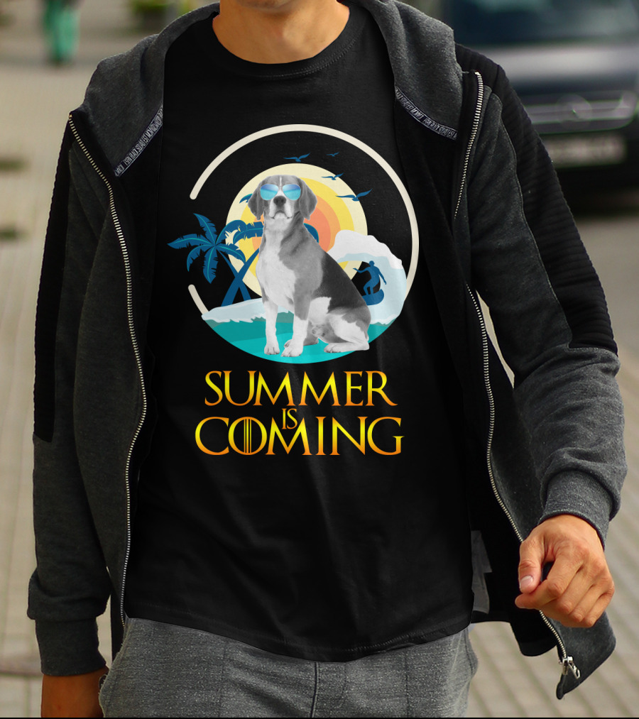 Summer Is Coming Beagle Sunglasses Beach Scene T-Shirt