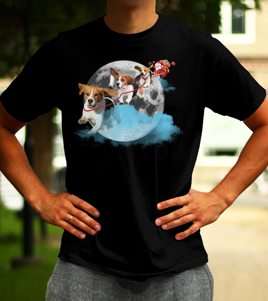 Santa And Beagles On The Moon Journey T-Shirt