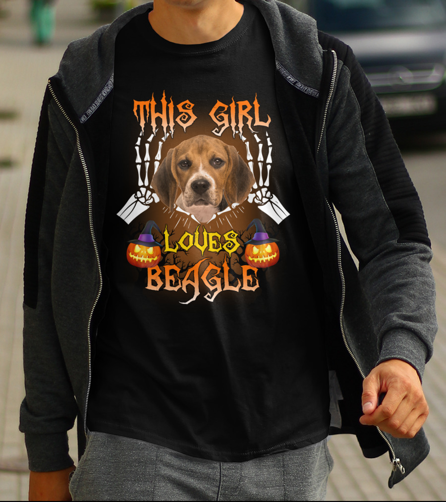 This Girl Loves Beagle Halloween Pumpkin Skeleton Dog T-Shirt
