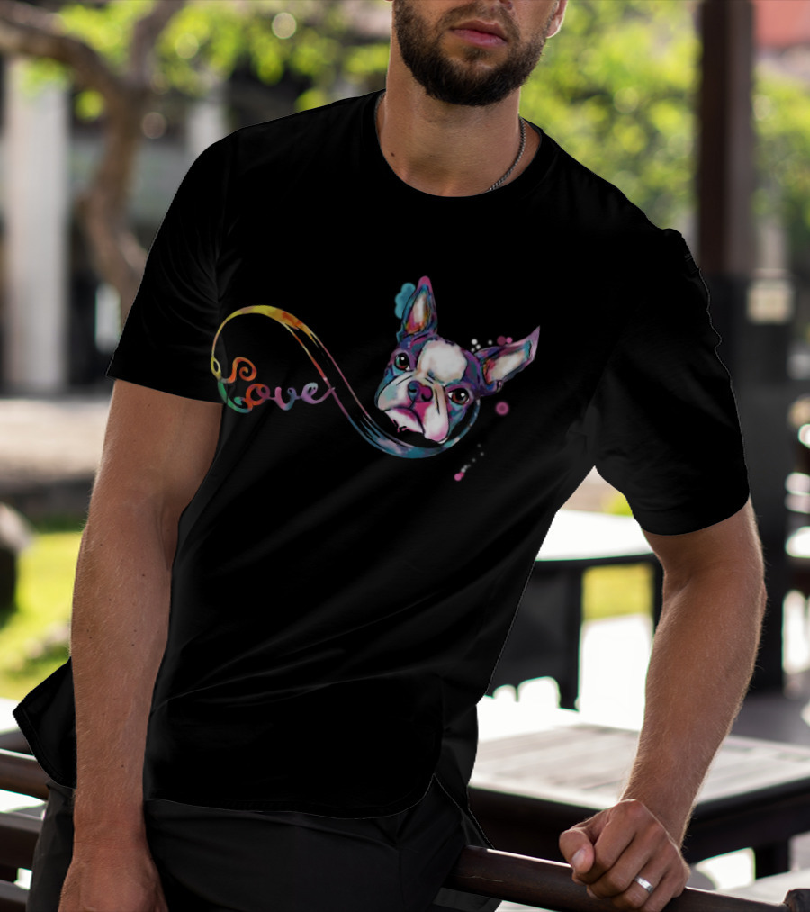 Love Boston Terrier Rainbow T-Shirt