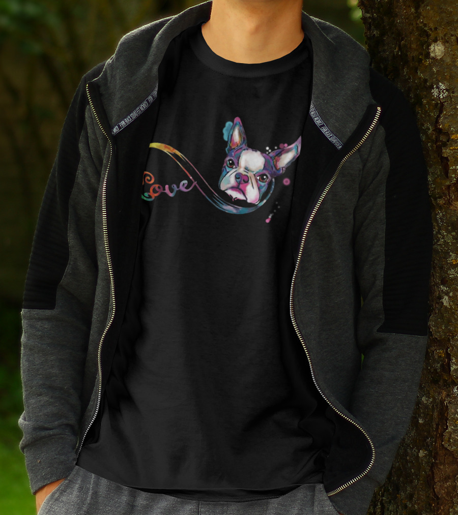 Love Boston Terrier Rainbow T-Shirt