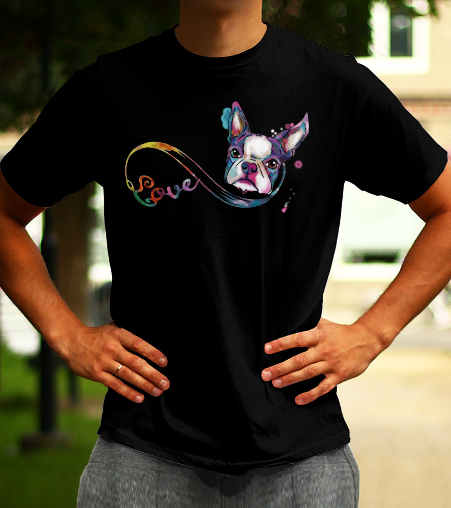Love Boston Terrier Rainbow T-Shirt