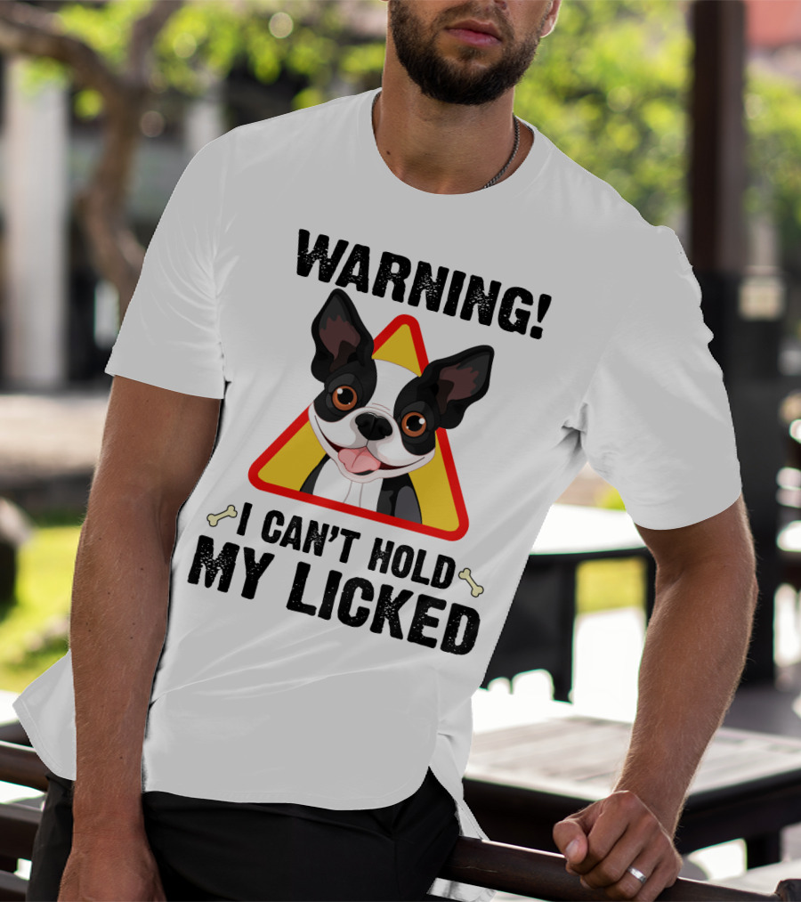 Warning I Can't Hold My Licked Cartoon Dog With Triangle And Bones T-Shirt