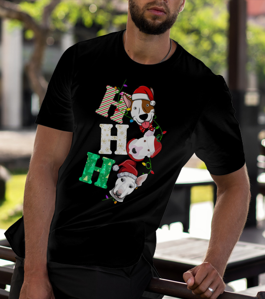 Ho Ho Ho Bullterrier Christmas Santa Hats T-Shirt