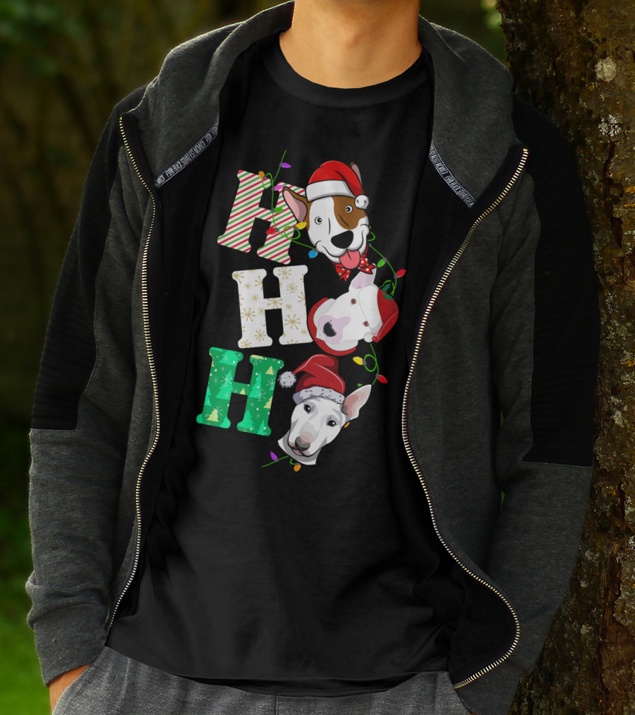 Ho Ho Ho Bullterrier Christmas Santa Hats T-Shirt