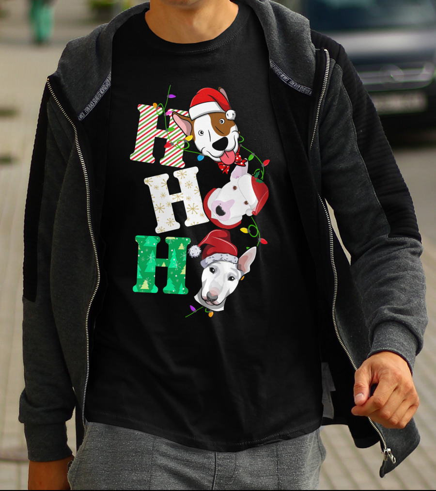 Ho Ho Ho Bullterrier Christmas Santa Hats T-Shirt