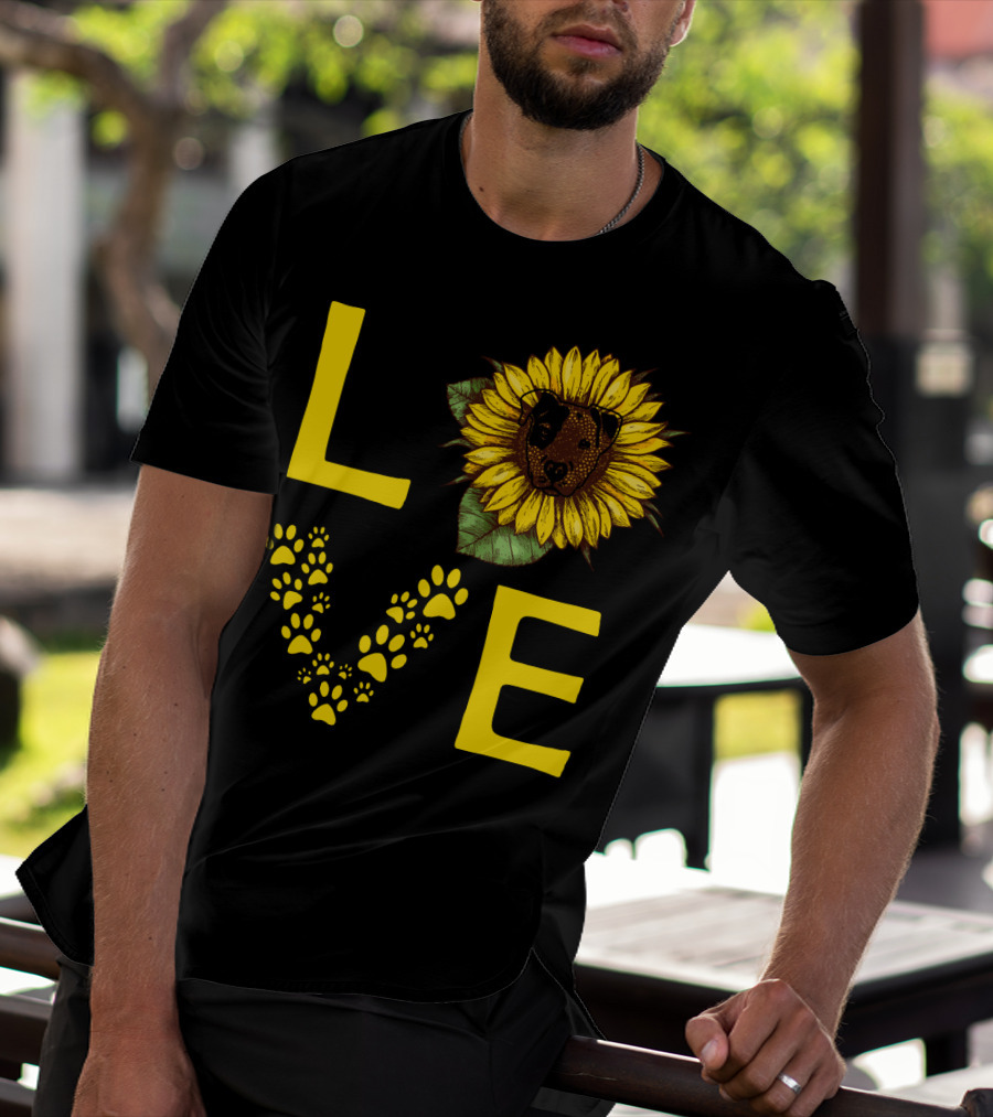 Love Bullterrier Sunflower Paw Prints T-Shirt