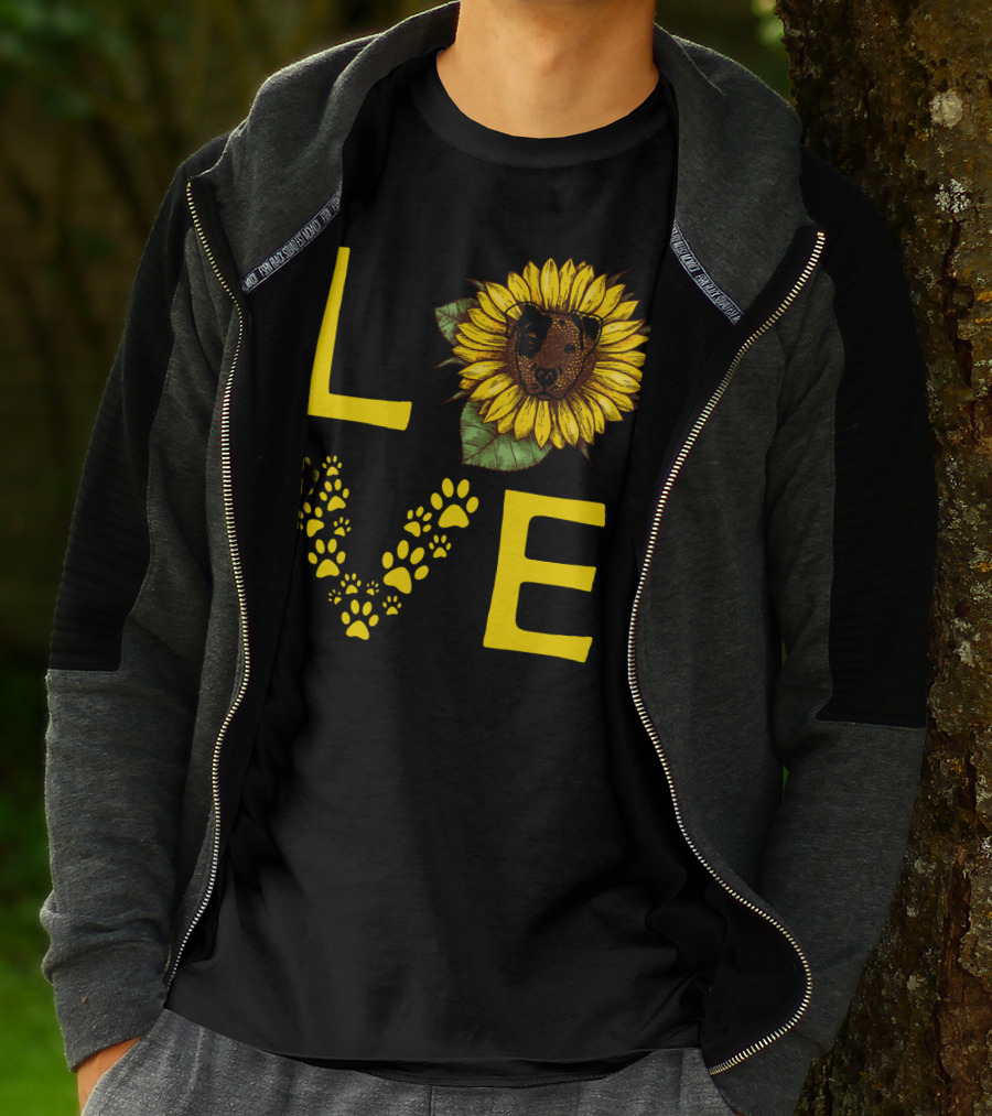 Love Bullterrier Sunflower Paw Prints T-Shirt