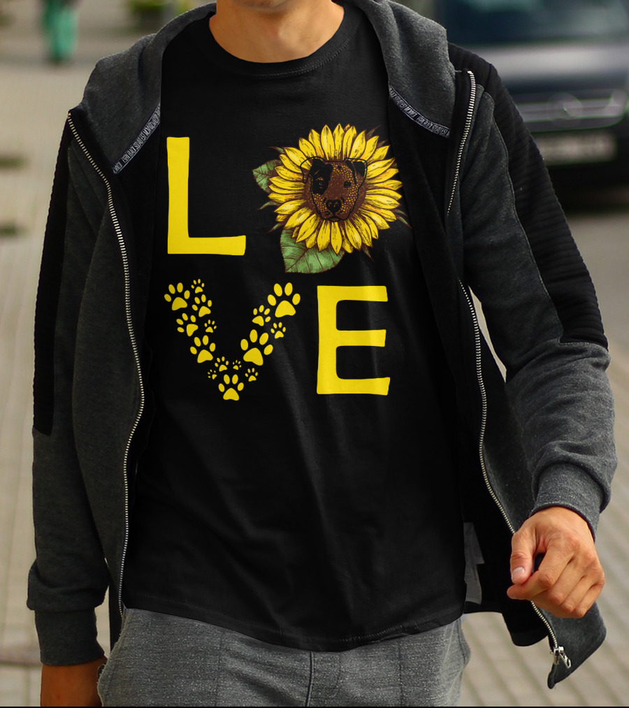 Love Bullterrier Sunflower Paw Prints T-Shirt