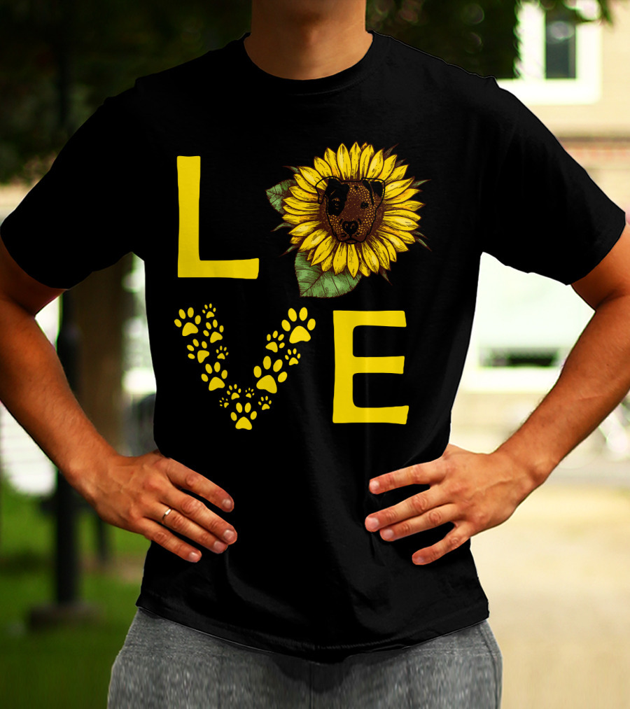 Love Bullterrier Sunflower Paw Prints T-Shirt