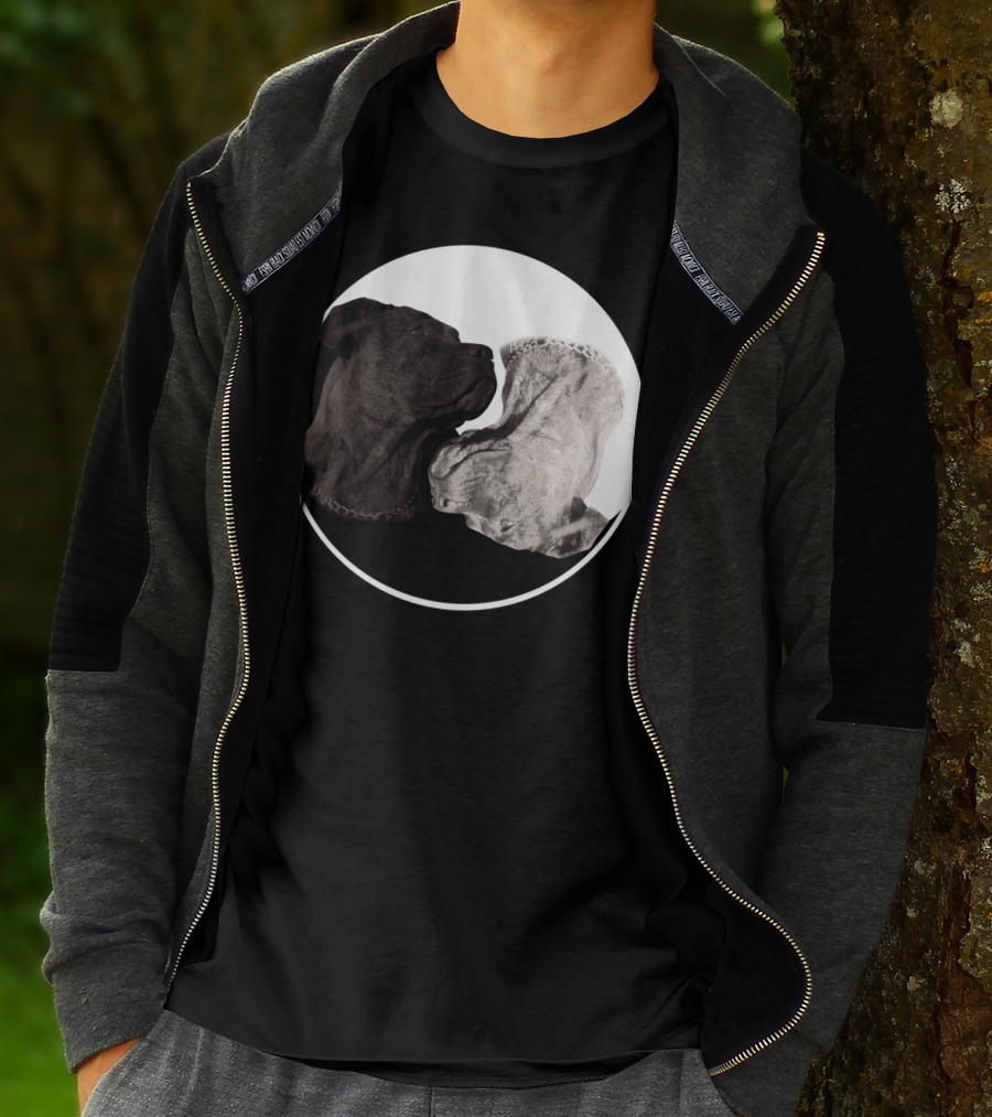 Cane Corso Yin Yang Circle With Black And White Dog Heads T-Shirt