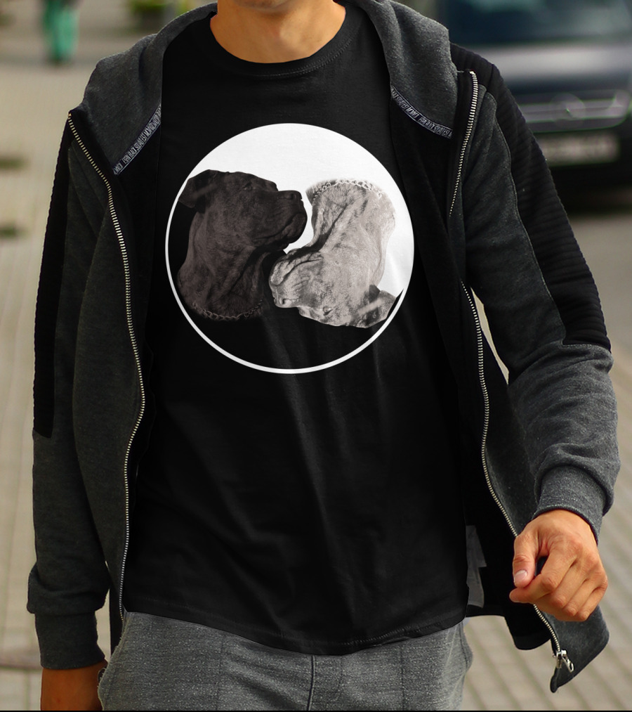 Cane Corso Yin Yang Circle With Black And White Dog Heads T-Shirt