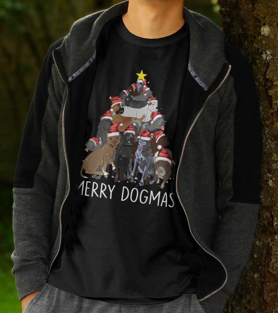 Merry Dogmas Cane Corso Christmas Tree With Santa Hats T-Shirt