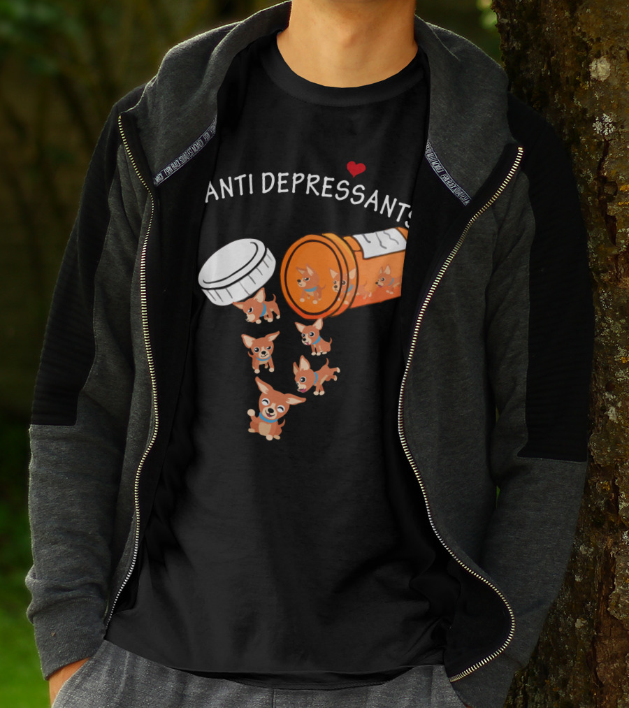 Chihuahua Anti Depressants Cute Pill Bottle Heart T-Shirt