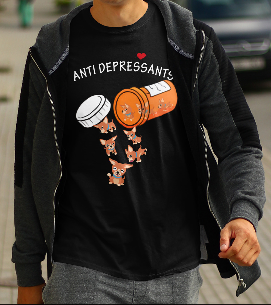 Chihuahua Anti Depressants Cute Pill Bottle Heart T-Shirt